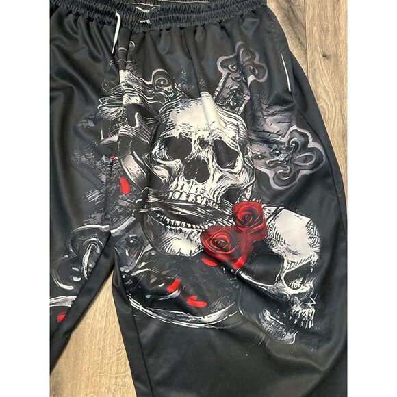 Mens Skull Print Jogger Pants Size 5XL Polyester Spandex Blend Elastic Waist Dra - Picture 1 of 8